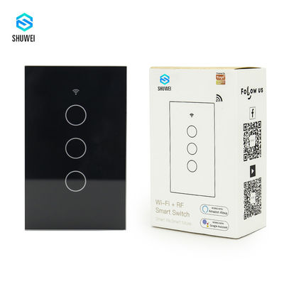 OEM 110V American Black Touch 3 Gang 3 Way Switch Smart Voice Control TuyaAPP Alexa Google Home
