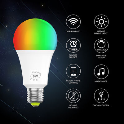 لامپ LED وای فای هوشمند E26 5w 10w 15w کنترل از راه دور RGB عملکرد حافظه چراغ های LED فعال صدا